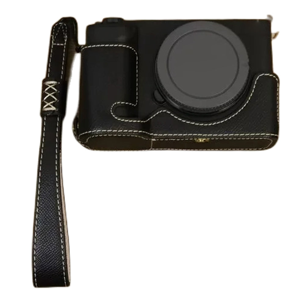 For Sony ZV-E1 Battery Opening Design PU Leather Camera Bottom Cover Half Body Case with Hand Strap