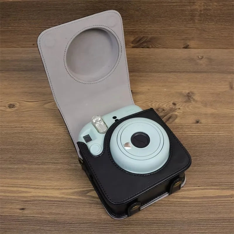 For Fujifilm Instax Mini 12 PU Leather Camera Bag Protective Cover with Shoulder Strap