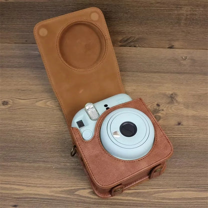 For Fujifilm Instax Mini 12 PU Leather Camera Bag Protective Cover with Shoulder Strap