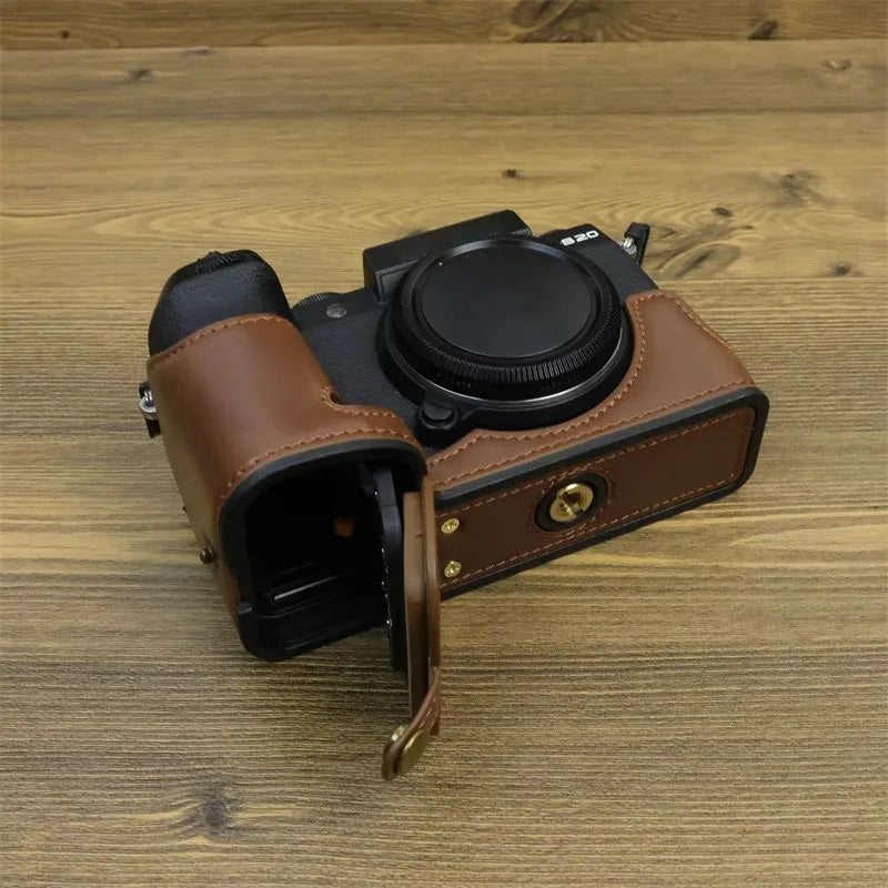 For Fujifilm X-S20 Anti-Scratch PU Leather Camera Bottom Cover Half Body Case Easy to Replace Battery