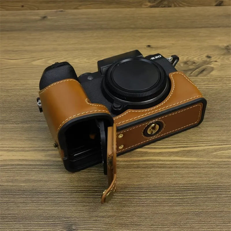 For Fujifilm X-S20 Anti-Scratch PU Leather Camera Bottom Cover Half Body Case Easy to Replace Battery