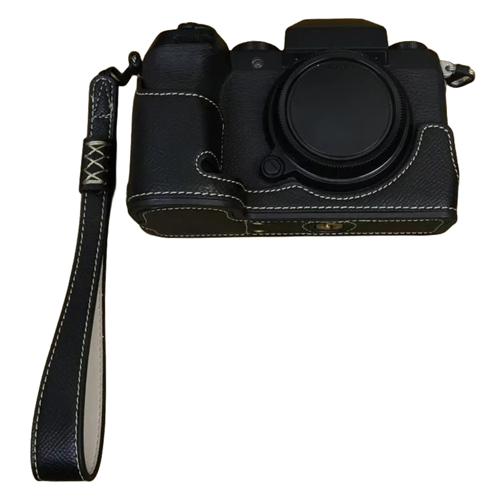 For Fujifilm X-S20 Camera PU Leather Bottom Case Battery Opening Design Half Body Cover with Hand Strap