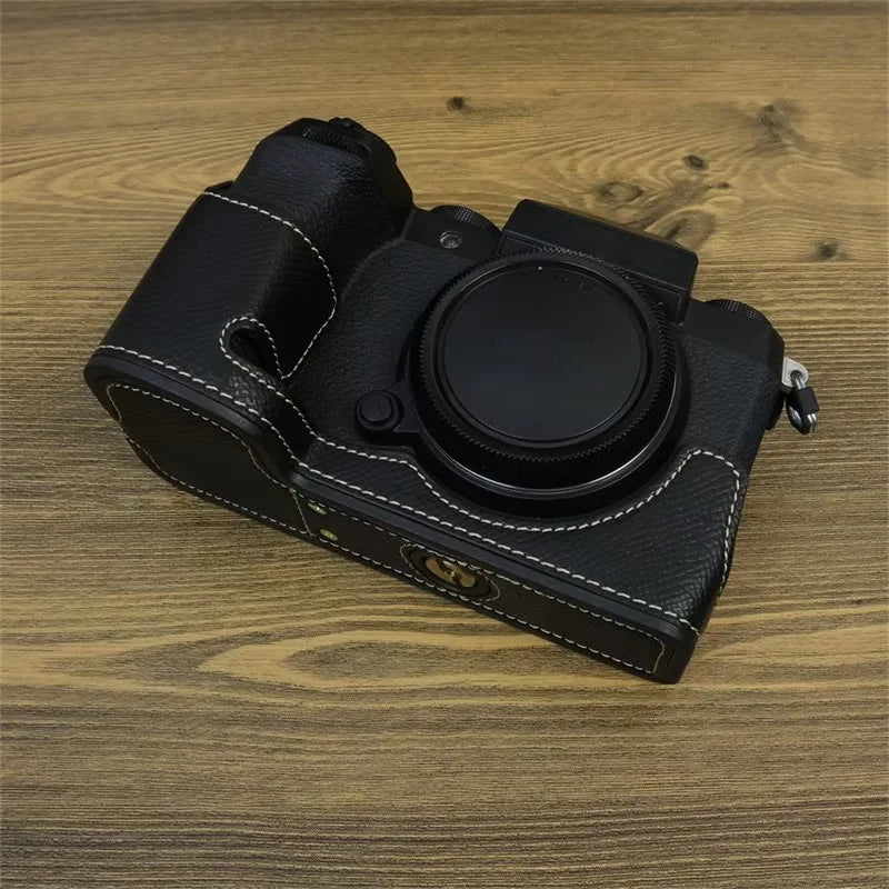 For Fujifilm X-S20 Camera PU Leather Bottom Case Battery Opening Design Half Body Cover with Hand Strap