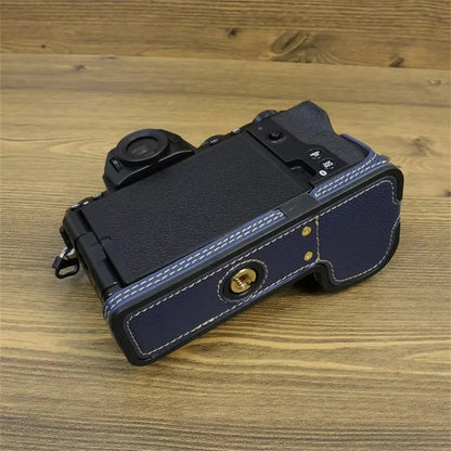 For Fujifilm X-S20 Camera PU Leather Bottom Case Battery Opening Design Half Body Cover with Hand Strap