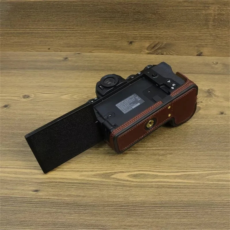 For Fujifilm X-S20 Genuine Cow Leather Camera Bottom Case Half Body Cover with Battery Opening