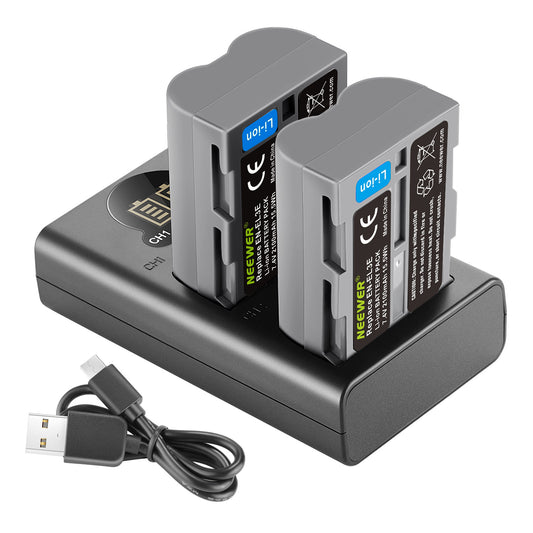 NEEWER EN-EL3 Battery Dual 2100mAh Battery Slot Charger Charging Station for Nikon Canon D90 D80