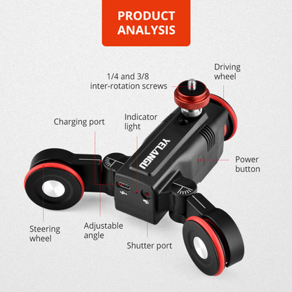 YELANGU L5G Motorized Smart Camera Video Dolly APP Control Electric Track Rail Slider Dolly Car for Cameras, Cell Phones