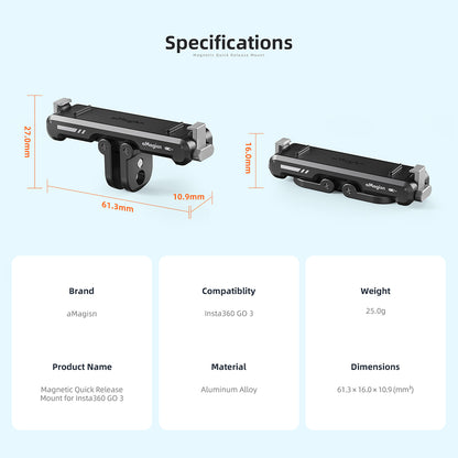 AMASIGN Magnetic Quick Release Mount for Insta360 GO 3 Camera Foldable 1 / 4 Adapter Bracket