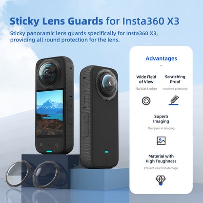 AMAGISN 1 Pair PMMA Sticky Lens Guard for Insta360 X3 Camera Anti-scratch Lens Protector