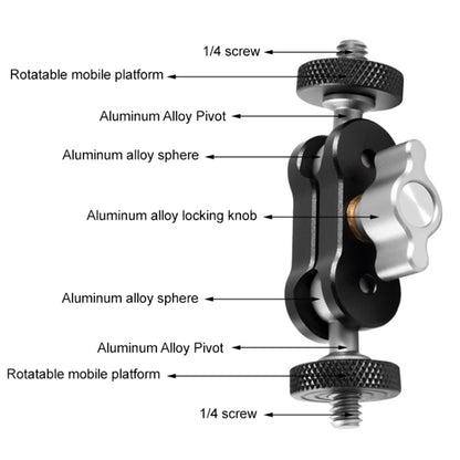 BEXIN TM-2 Magic Arm with Double Ballhead 1 / 4 Screw Aluminum Alloy Magic Arm for Camera LED Light Monitor