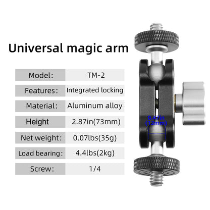 BEXIN TM-2 Magic Arm with Double Ballhead 1 / 4 Screw Aluminum Alloy Magic Arm for Camera LED Light Monitor