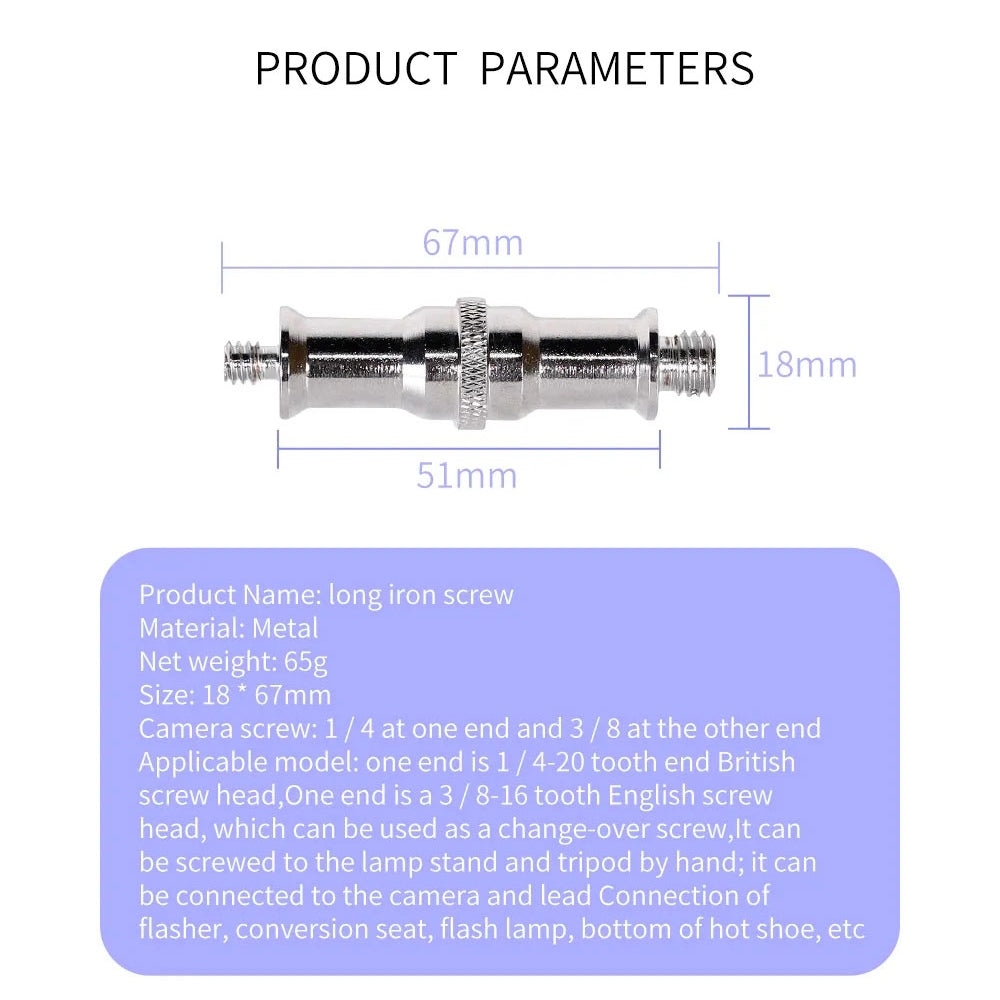 F023 Flash Camera Mount Converter 1 / 4 to 3 / 8 Fill Light Mount Adapter Long Iron Screw