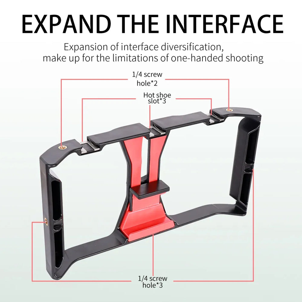 D017 Universal Phone Cage Video Stabilizer Grip Vlogging Film Making Smartphone Frame for iPhone Android