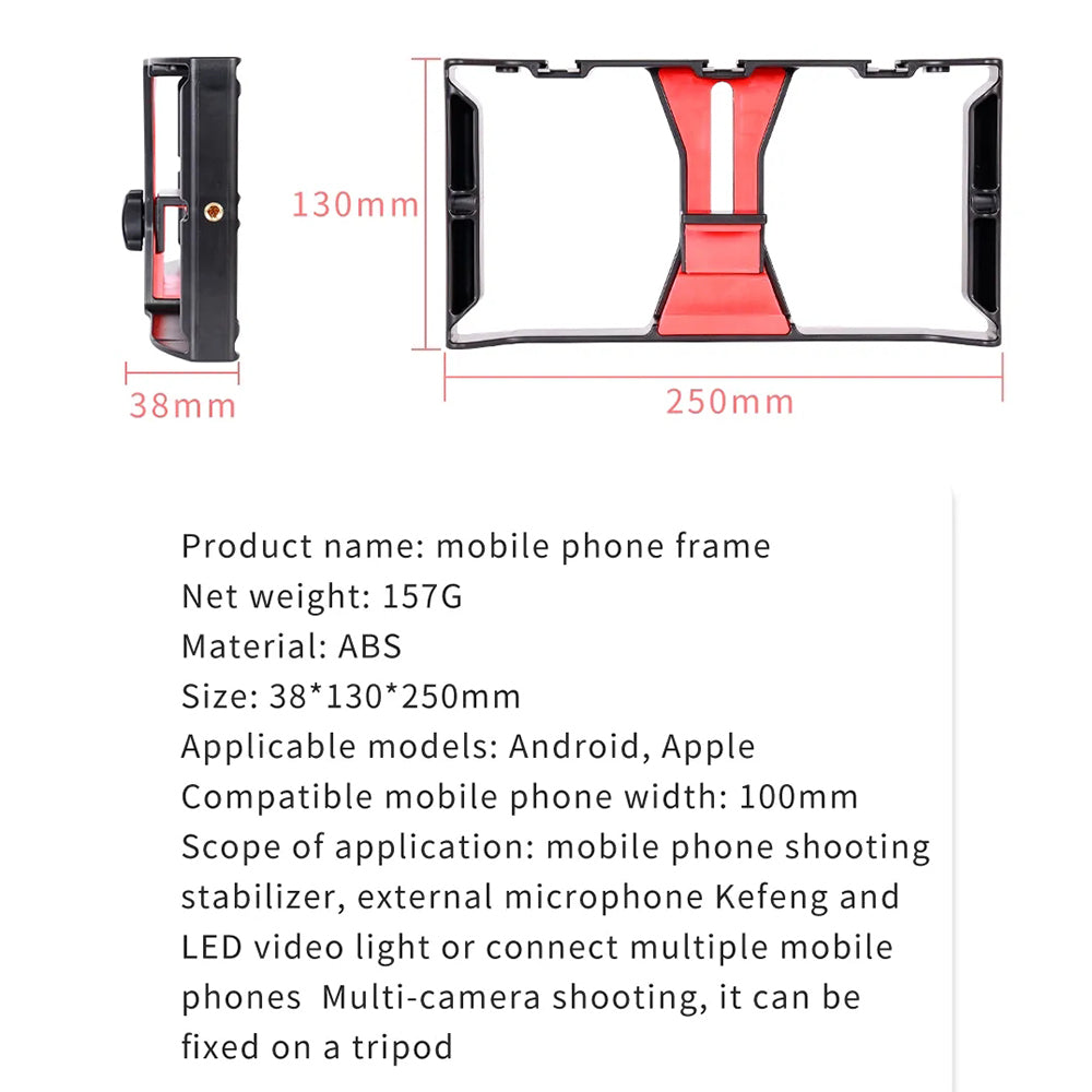 D017 Universal Phone Cage Video Stabilizer Grip Vlogging Film Making Smartphone Frame for iPhone Android