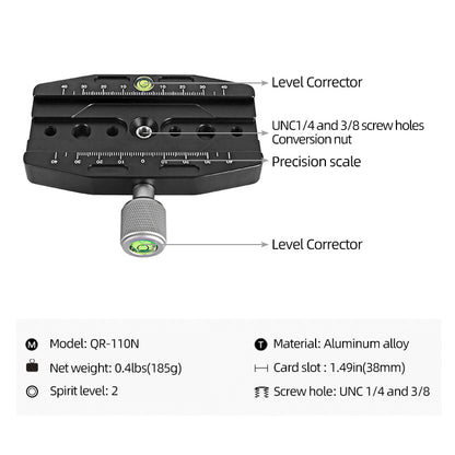 BEXIN QR-110N Quick Release Tripod Mount Base Gimbal Clamp Adapter with 3x3 / 8, 4x1 / 4 for Universal SLR Camera