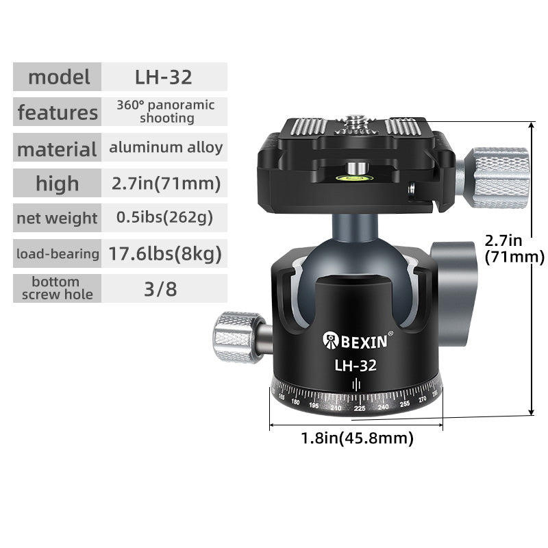 BEXIN LH-32 360-Degree Rotating Camera Gimbal Panoramic Damping SLR Camera Stabilizers with Low Centre Gravity, Load 8Kg