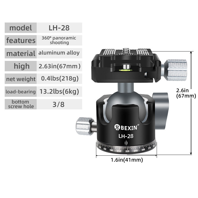 BEXIN LH-28 360-Degree Rotary Camera Stabilizers Panoramic Damping SLR Camera Gimbal, Low Centre Gravity, Load 6Kg