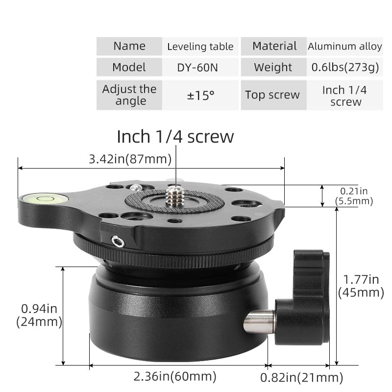 DY-60N-B / S Aluminum Alloy SLR Camera Tripod Leveling Base Hemispherical Adjustment Base