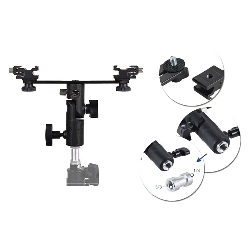 E006 E-Type Camera Soft Light Mount Dual Hot Shoe Flash Bracket Aluminum Alloy Light Stand Adapter Holder