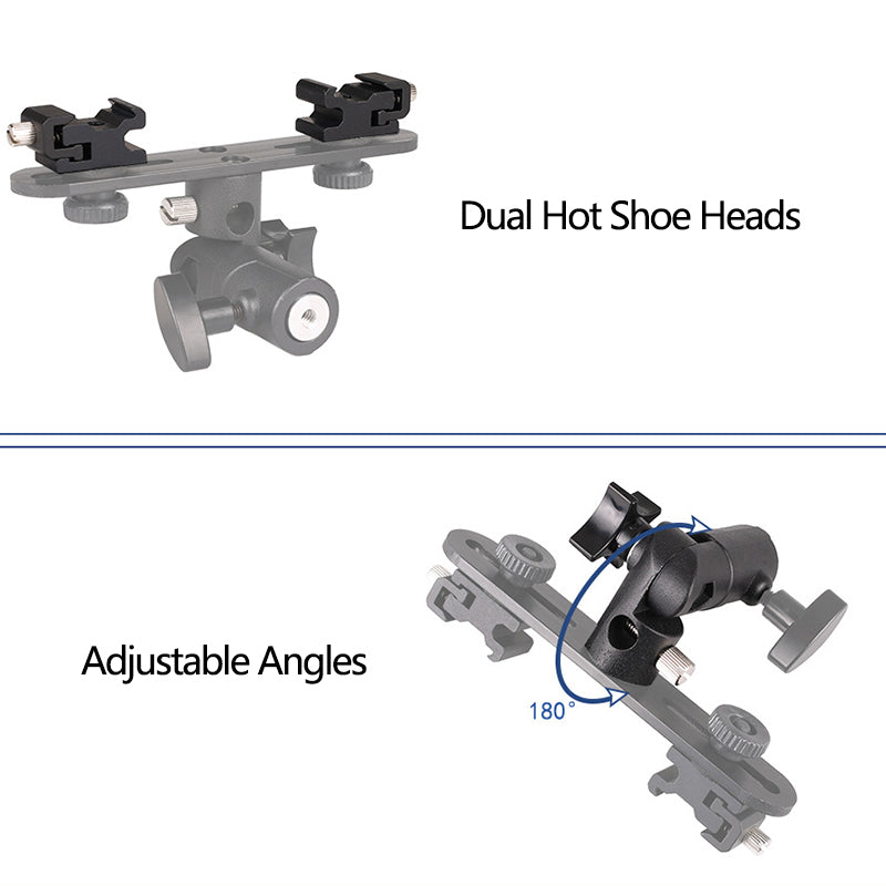 E006 E-Type Camera Soft Light Mount Dual Hot Shoe Flash Bracket Aluminum Alloy Light Stand Adapter Holder