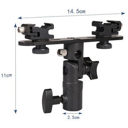 E006 E-Type Camera Soft Light Mount Dual Hot Shoe Flash Bracket Aluminum Alloy Light Stand Adapter Holder