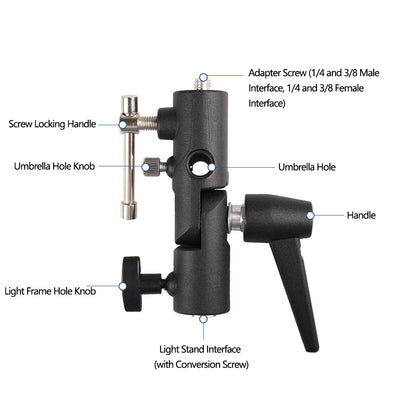 E007 H Type Flash Light Holder Bracket 1 / 4 3 / 8 Flash Mount Light Stand Bracket