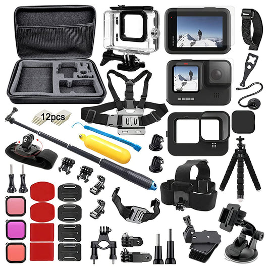 55-in-1 Action Camera Accessories Kit with Waterproof Housing Case, Selfie Stick, Tripod, Screen Protector for GoPro Hero 9 / 10 / 11