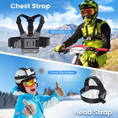 55-in-1 Accessories Kit with Straps, Selfie Stick, Tripod, Camera Bag for GoPro, DJI Osmo, SJCAM, AKASO Action Camera Parts