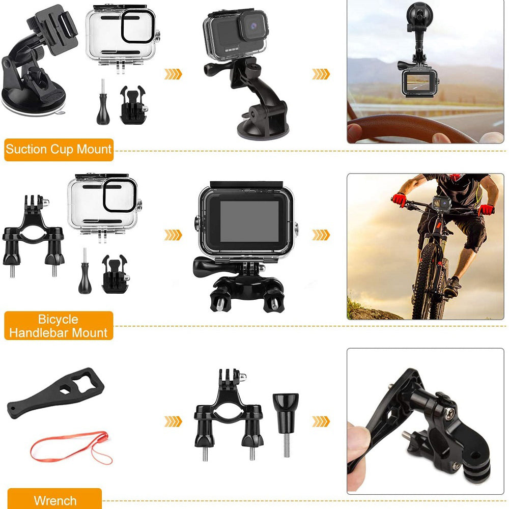 55-in-1 Accessories Kit with Straps, Selfie Stick, Tripod, Camera Bag for GoPro, DJI Osmo, SJCAM, AKASO Action Camera Parts