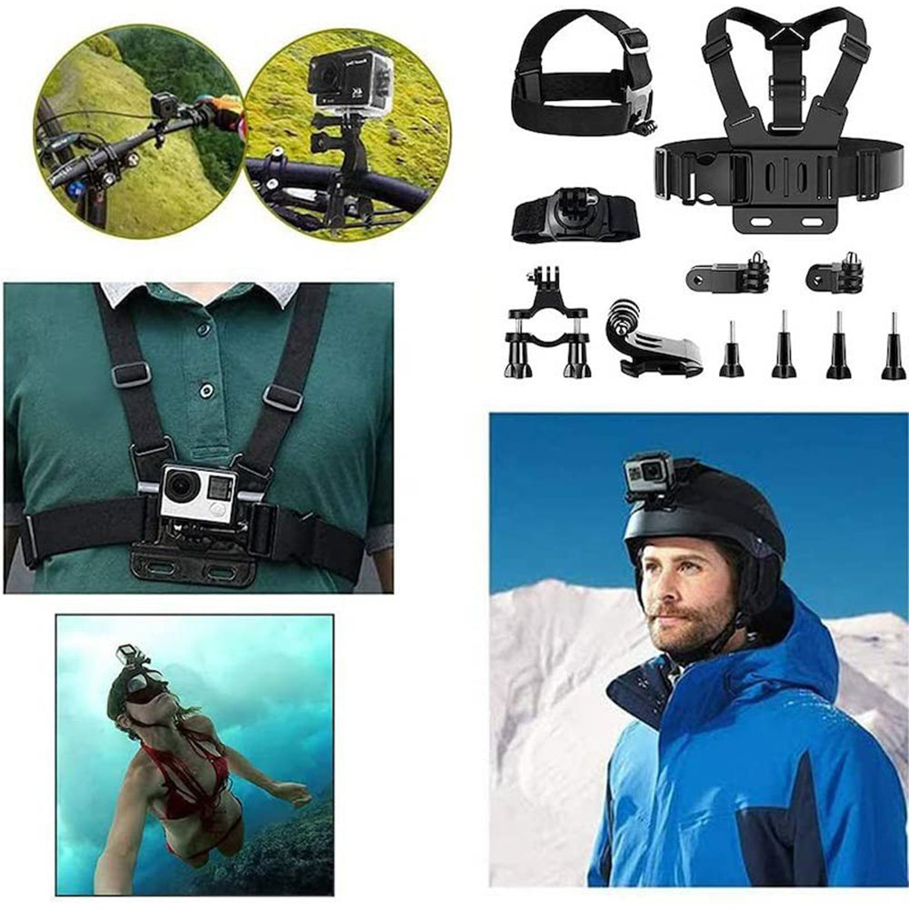 54-in-1 for GoPro Action Camera Accessories Running Cycling Ski Travel Chest Wrist Strap Tripod Mount Parts Set