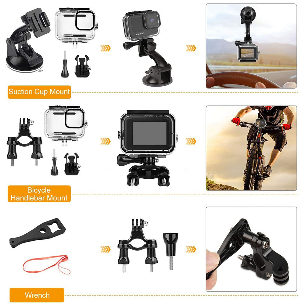 61-in-1 Universal Accessories Kit for GoPro Hero, DJI Osmo Action Camera Parts with Camera Bag, Tripod, Straps