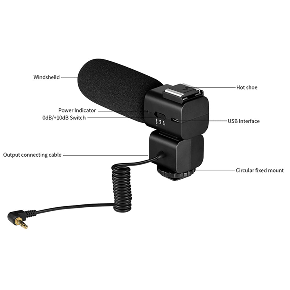 ORDRO CM520 3.5mm Plug Video Recording Shotgun Microphone Noise Reduction Mic for Camera