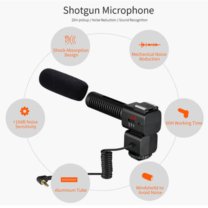 ORDRO CM520 3.5mm Plug Video Recording Shotgun Microphone Noise Reduction Mic for Camera