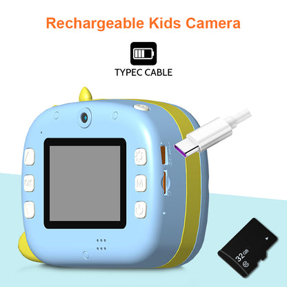 K07 Dinosaur Shape Front / Rear Dual Kids Camera 2.4 Inch IPS Screen WiFi Instant Print Digital Camera