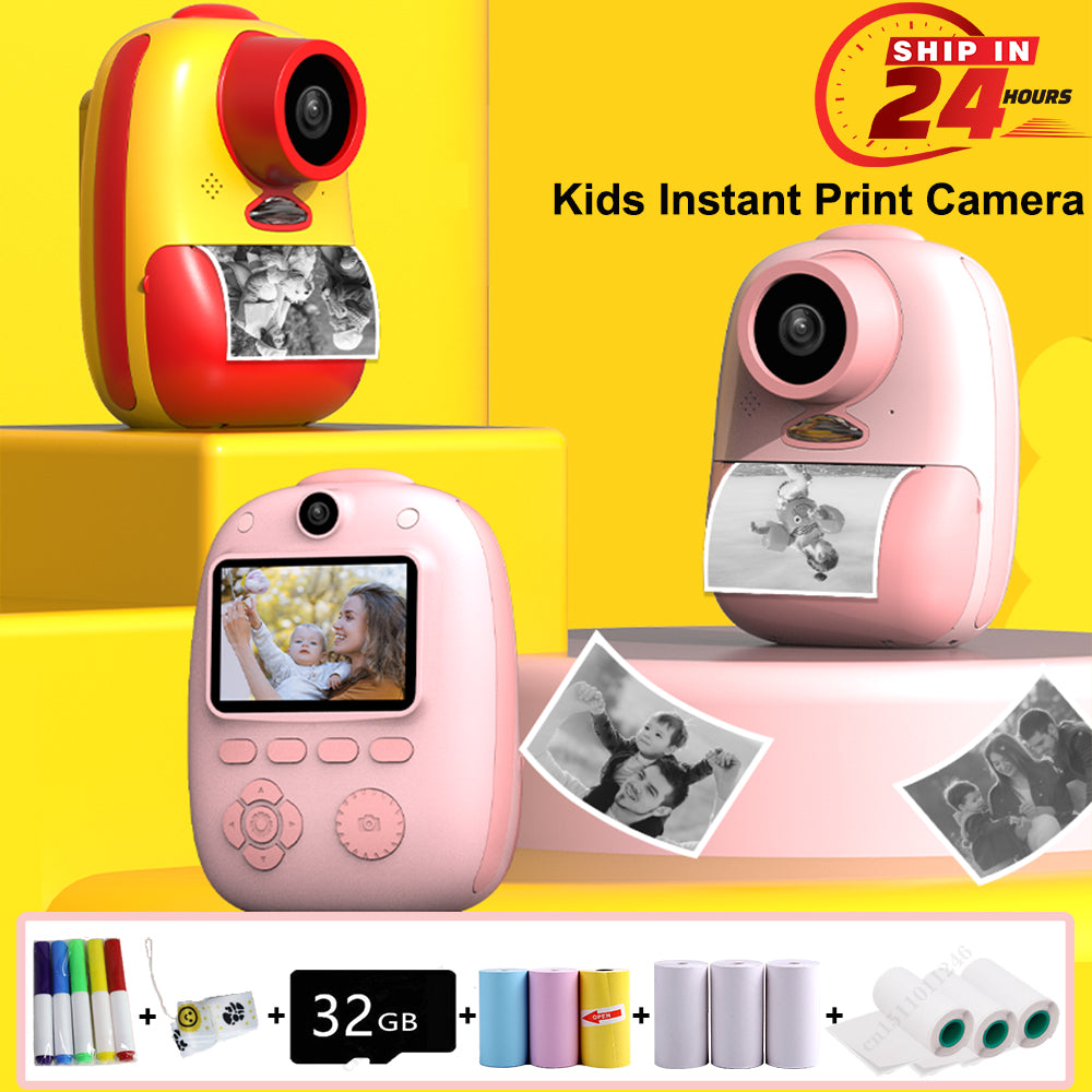 D10 2-inch Screen Kids ABS Instant Camera Dual Lens Rechargeable Camera Toy with Print Paper