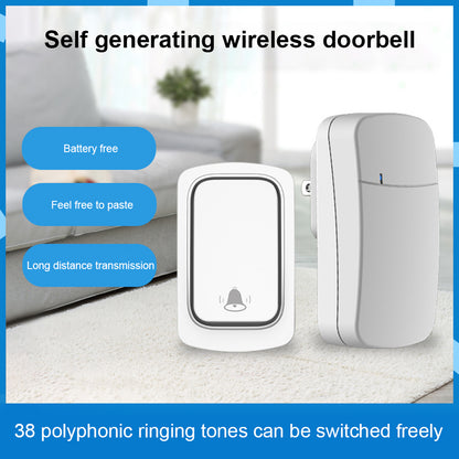 ML01 Self-powered Wireless Door Bell 38 Ringtones Home Intelligent Alarm System, 1 Transmitter+1 Receiver