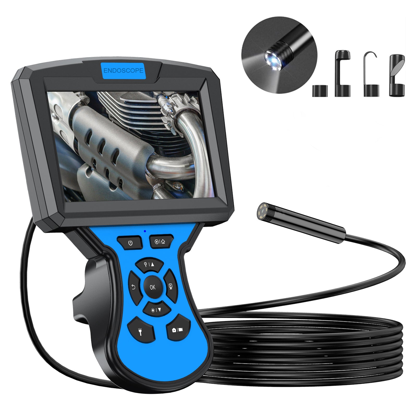 M50 1m Hard Wire 5.5mm Len Borescope 5'' IPS Screen 6-LED Industrial Endoscope IP67 Waterproof