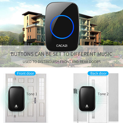 CACAZI FA58 60 Melodies Alarm Wireless Doorbell Kit Home Door Bell with 1 Receiver and 2 Transmitters