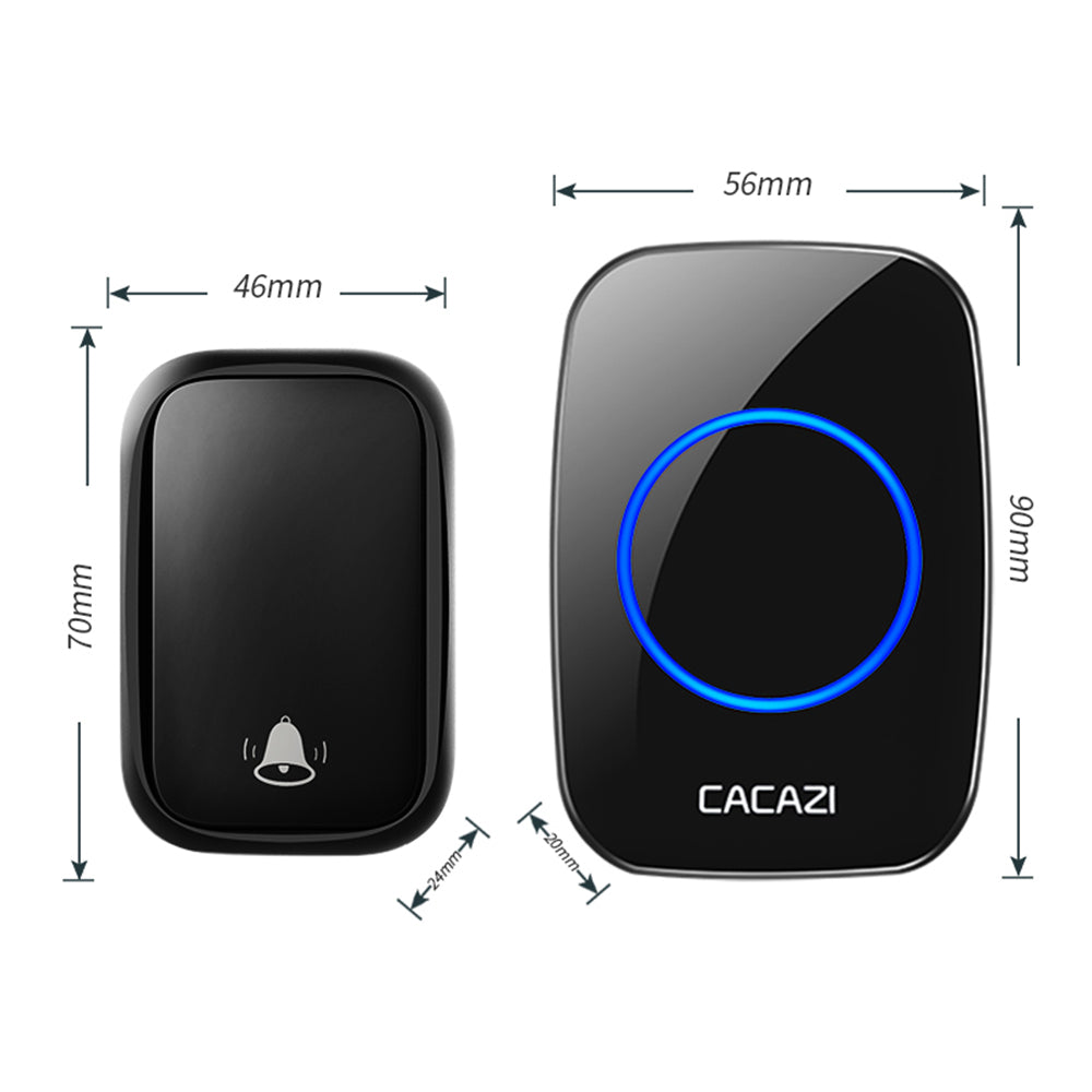 CACAZI FA58 60 Melodies Alarm Wireless Doorbell Kit Home Door Bell with 1 Receiver and 2 Transmitters