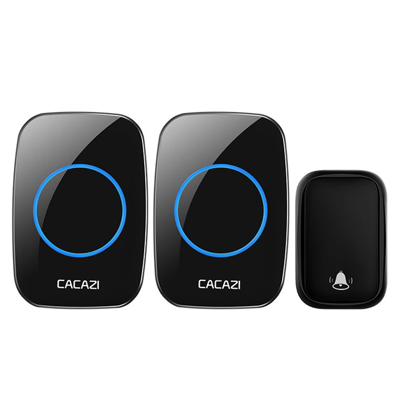 CACAZI FA58 Home Wireless Doorbell Outdoor Waterproof LED Door Bell Chime Kit with 1 Transmitter+2 Receivers