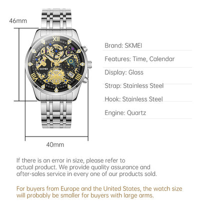 SKMEI 7039 Hollow Dial Design Business Fashion Men Quartz Watch Stopwatch Calendar Wrist Watch