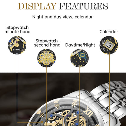 SKMEI 7039 Hollow Dial Design Business Fashion Men Quartz Watch Stopwatch Calendar Wrist Watch