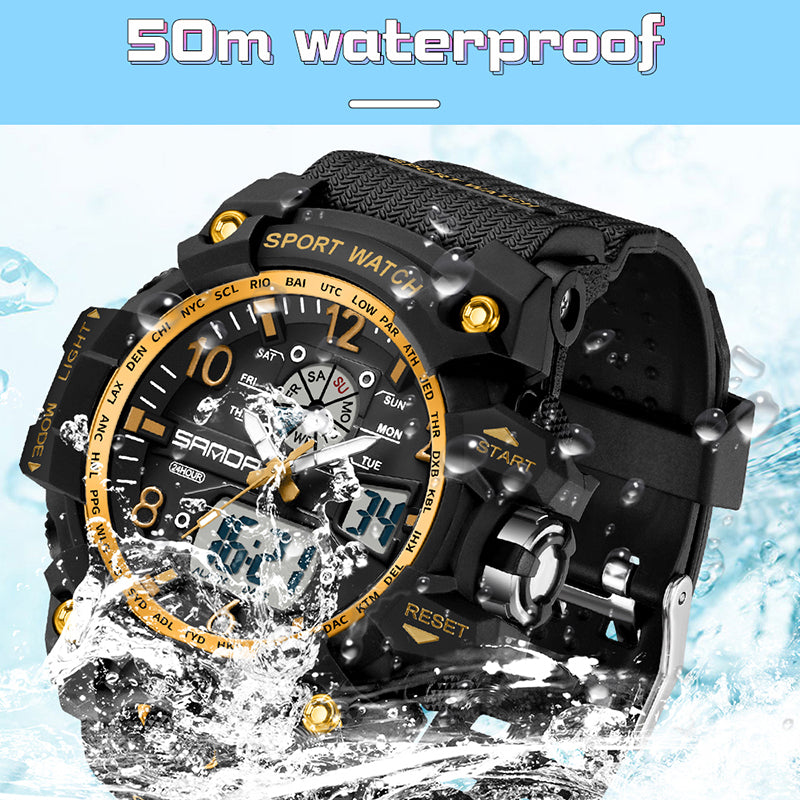 SANDA 3306 Luminous Display Leisure Electronic Watch 50m Waterproof Sports Watch with Alarm Clock, Weekly Calendar