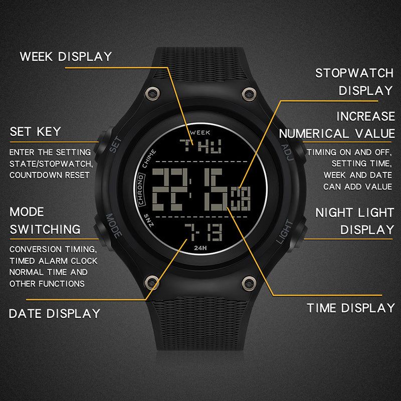 SANDA 2141 Youth Student Outdoor Sports Electronic Watch 50m Water Resistant Night Light Display Watch