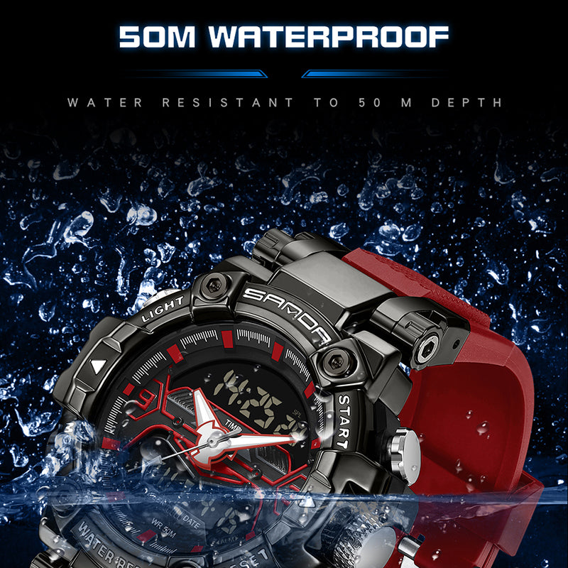 SANDA 3186 Fashionable Cool Luminous Display Watch Multifunction 50m Waterproof Electronic Watch