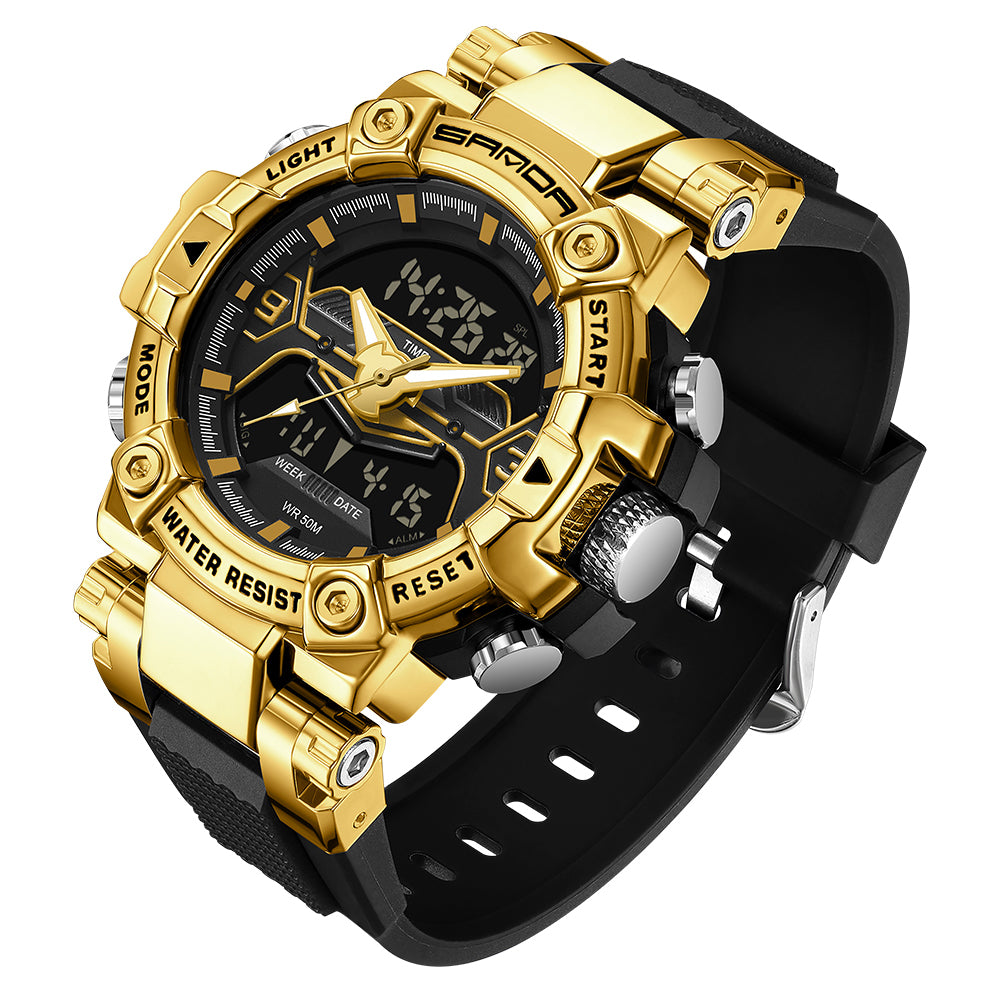 SANDA 3186 Fashionable Cool Luminous Display Watch Multifunction 50m Waterproof Electronic Watch