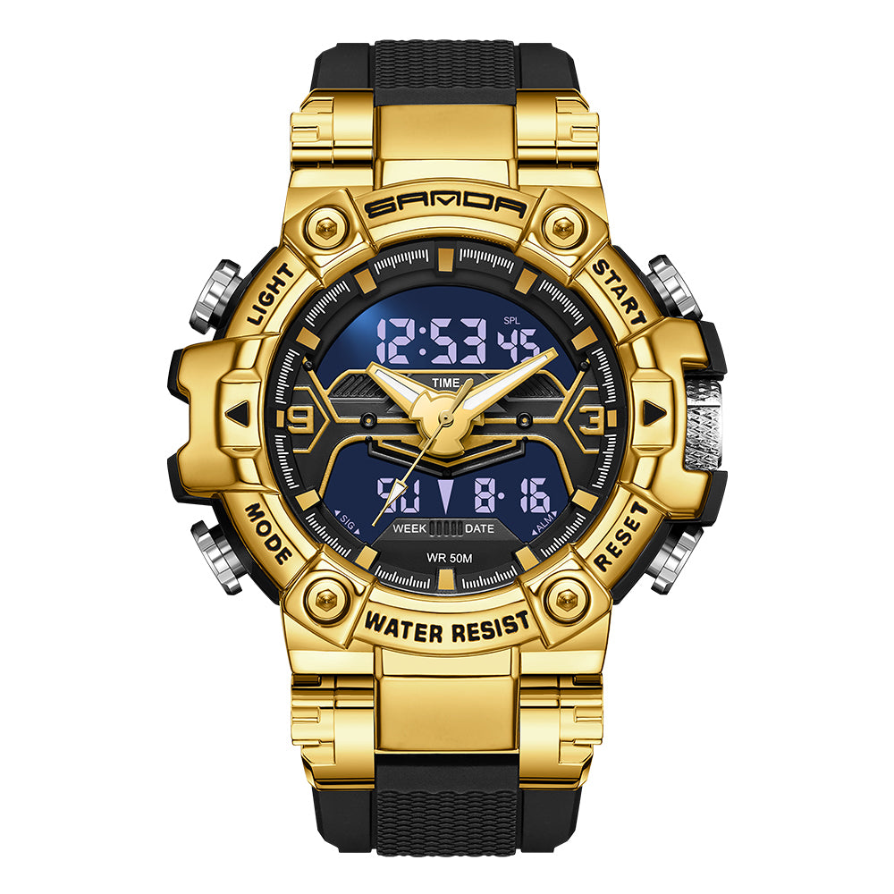 SANDA 3186 Fashionable Cool Luminous Display Watch Multifunction 50m Waterproof Electronic Watch