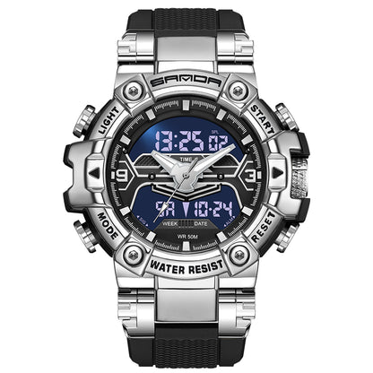 SANDA 3186 Fashionable Cool Luminous Display Watch Multifunction 50m Waterproof Electronic Watch