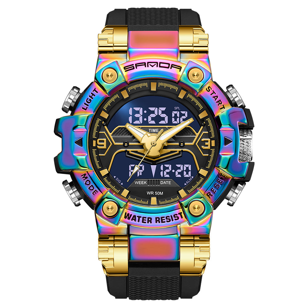 SANDA 3186 Fashionable Cool Luminous Display Watch Multifunction 50m Waterproof Electronic Watch