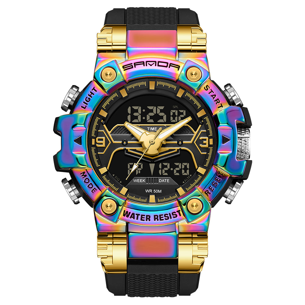 SANDA 3186 Fashionable Cool Luminous Display Watch Multifunction 50m Waterproof Electronic Watch